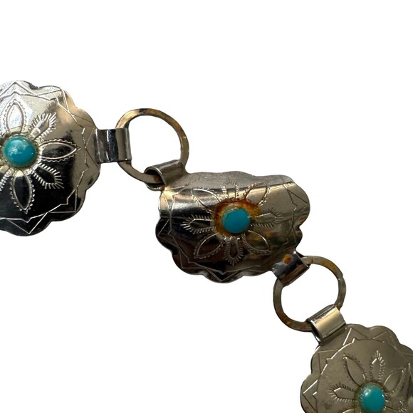 Vintage 80s Southwest Silver Tone Aluminum Concho Belt Turquoise womens small main image 10